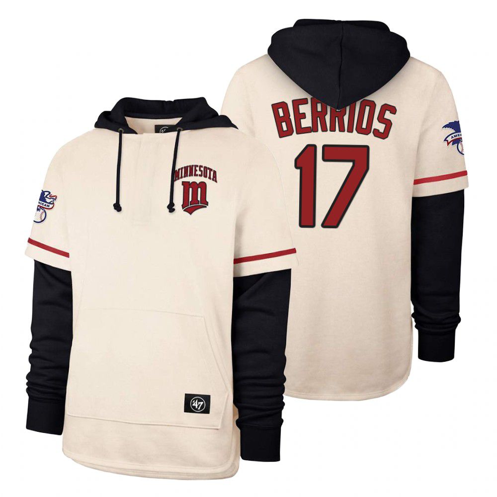 Men Minnesota Twins #17 Berrios Cream 2021 Pullover Hoodie MLB Jersey